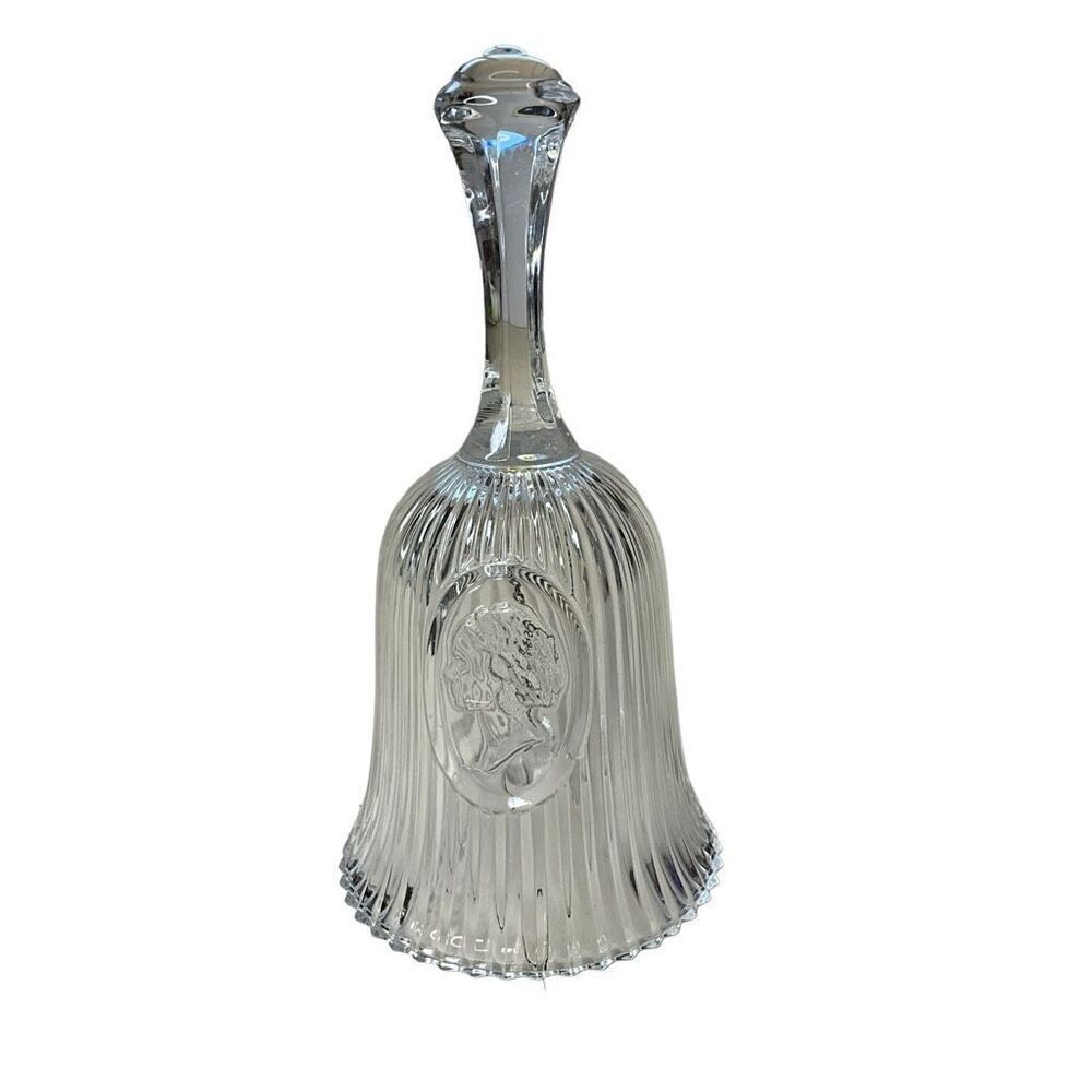 Collectible Womans Silhouette Clear Glass Hand Bell Ribbed Bottom 6.5" x 3"